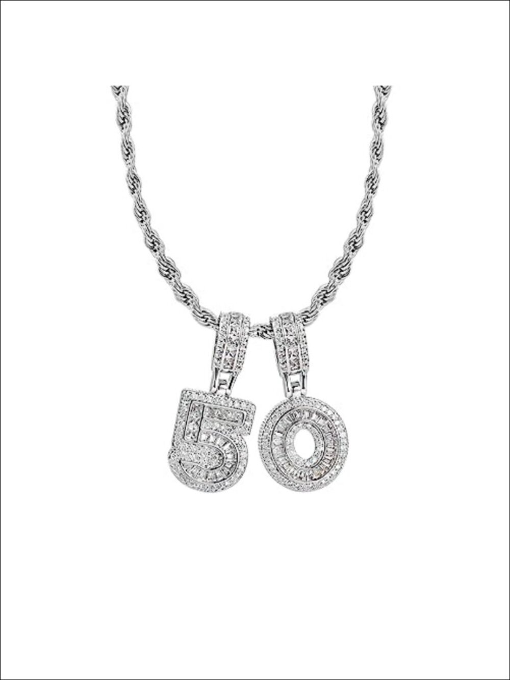 Sparkling Lucky Number Pendant Necklace Rolo Chain Bezel Set